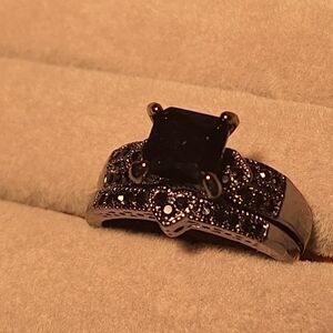 Black Onyx Diamond CZ sterling silver Black Gold Plated wedding set size 12